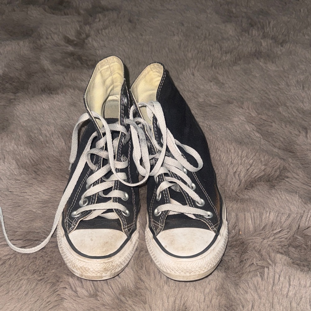 Black High-Top Canvas Sneakers with White Accents